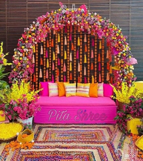 Yellow flower garland with hanging elements